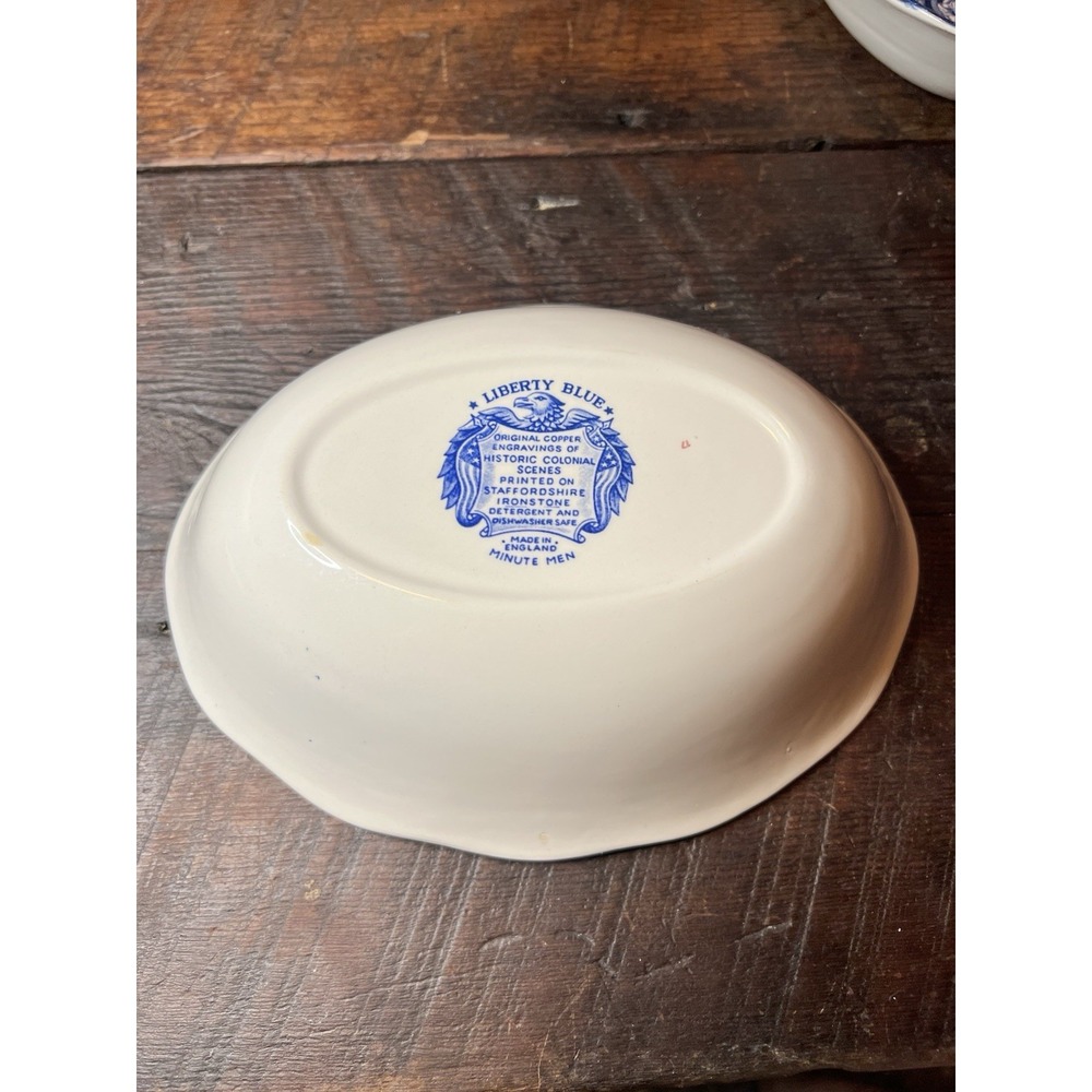Liberty Blue Ironstone Oval Serving Bowl Historic Colonial Scene England - Picture 2 of 2
